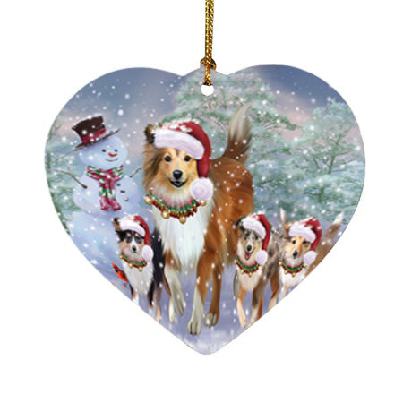 Christmas Running Family Shetland Sheepdogs Heart Christmas Ornament HPOR57423
