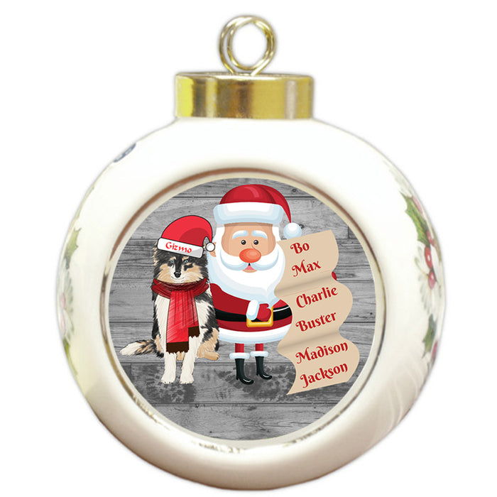 Custom Personalized Santa with Shetland Sheepdog Christmas Round Ball Ornament