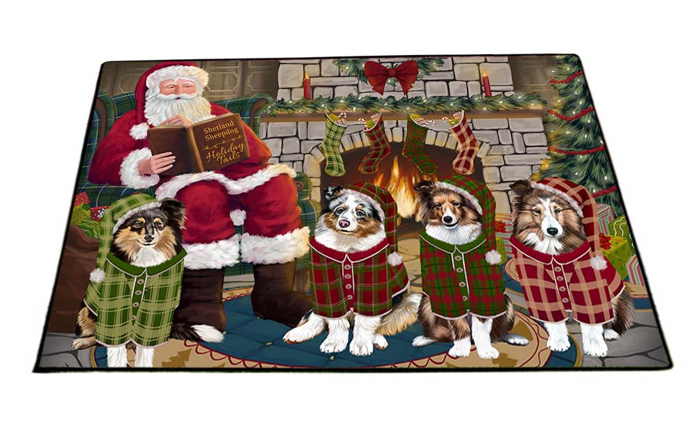 Christmas Cozy Holiday Tails Shetland Sheepdogs Floormat FLMS52755