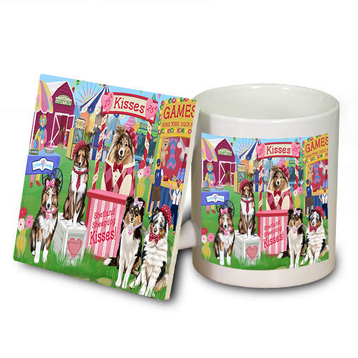 Carnival Kissing Booth Shetland Sheepdogs Mug and Coaster Set MUC55917