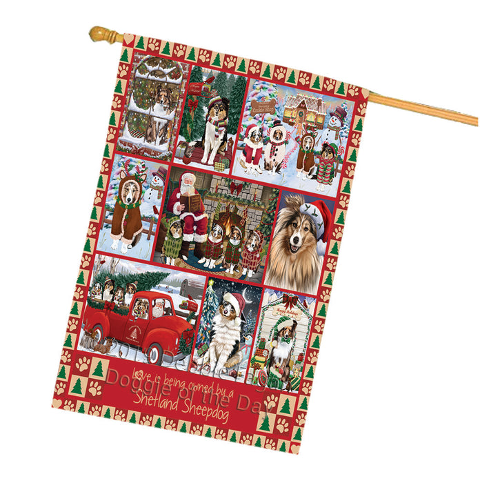 Love is Being Owned Christmas Shetland Sheepdogs House Flag FLG66094