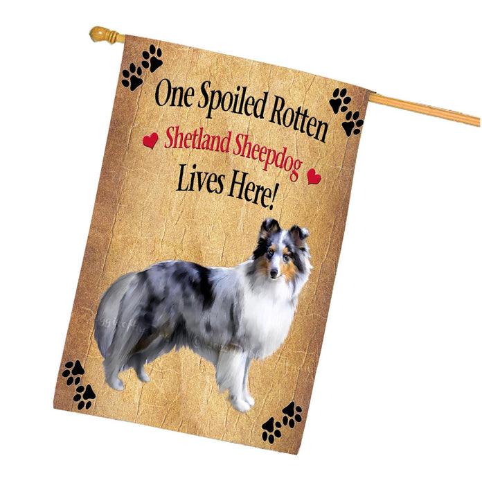 Spoiled Rotten Shetland Sheepdog House Flag Outdoor Decorative Double Sided Pet Portrait Weather Resistant Premium Quality Animal Printed Home Decorative Flags 100% Polyester FLG68500