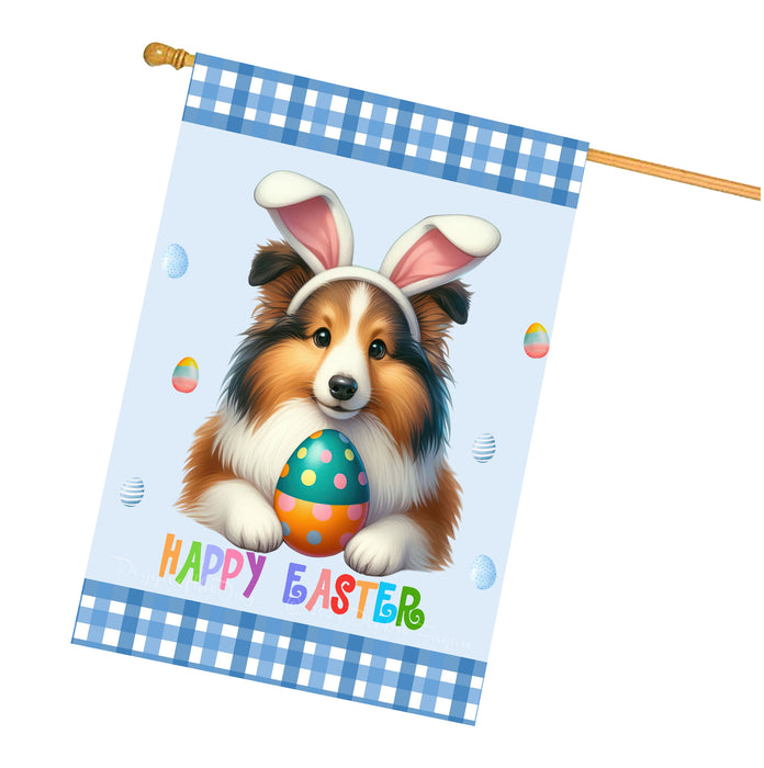 Shetland Sheepdog Dog Easter Day House Flags with Multi Design - Double Sided Easter Festival Gift for Home Decoration  - Holiday Dogs Flag Decor 28" x 40"