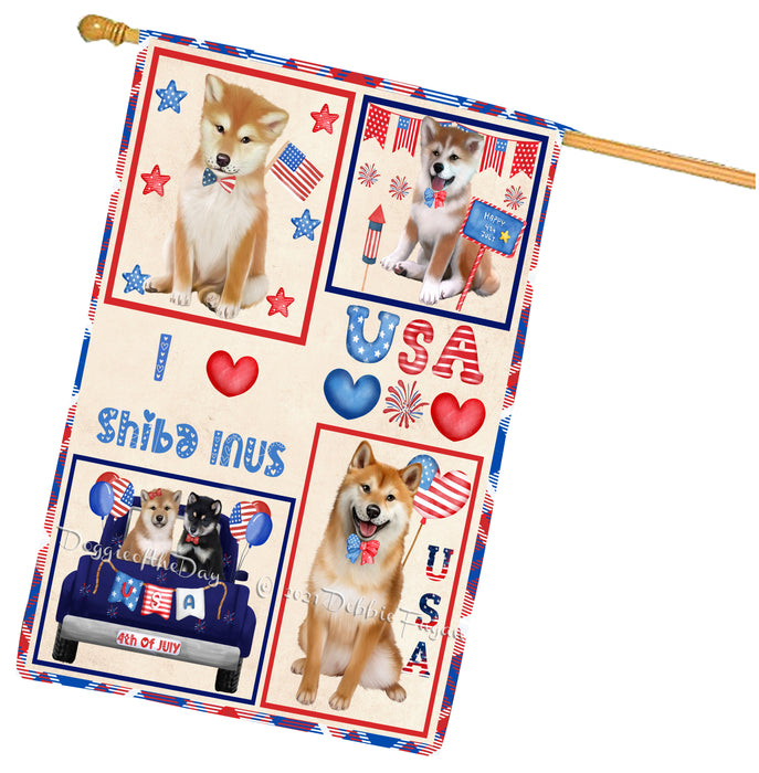 4th of July Independence Day I Love USA Shiba Inu Dogs House flag FLG66995