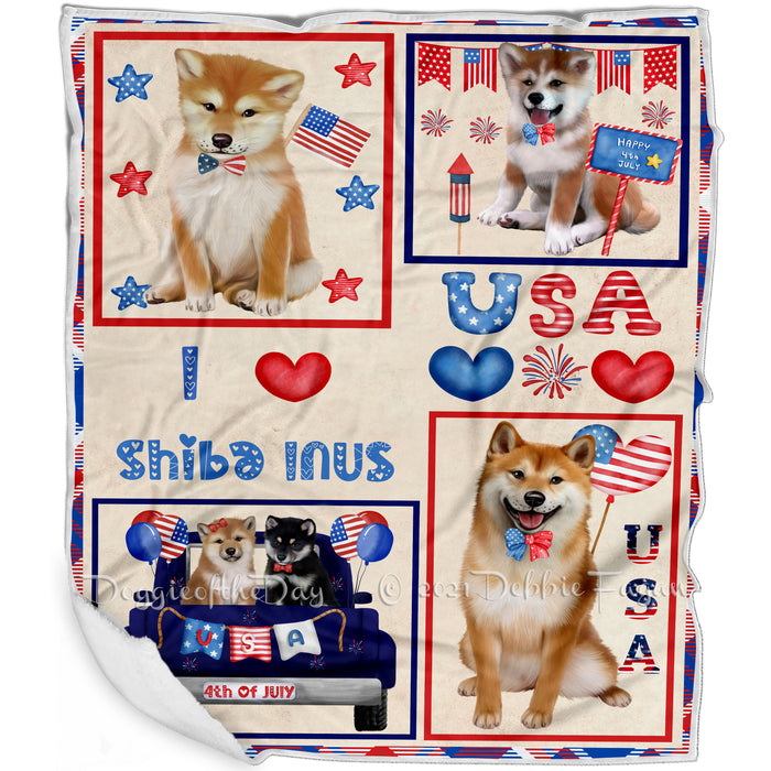4th of July Independence Day I Love USA Shiba Inu Dogs Blanket BLNKT143542