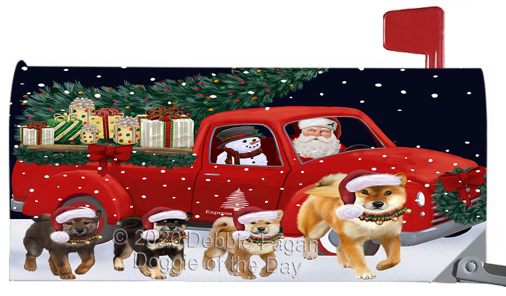 Christmas Express Delivery Red Truck Running Shiba Inu Dog Magnetic Mailbox Cover Both Sides Pet Theme Printed Decorative Letter Box Wrap Case Postbox Thick Magnetic Vinyl Material