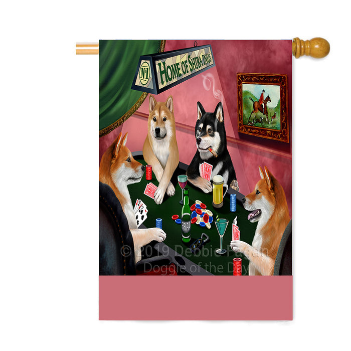 Personalized Home of Shiba Inu Dogs Four Dogs Playing Poker Custom House Flag FLG-DOTD-A60354