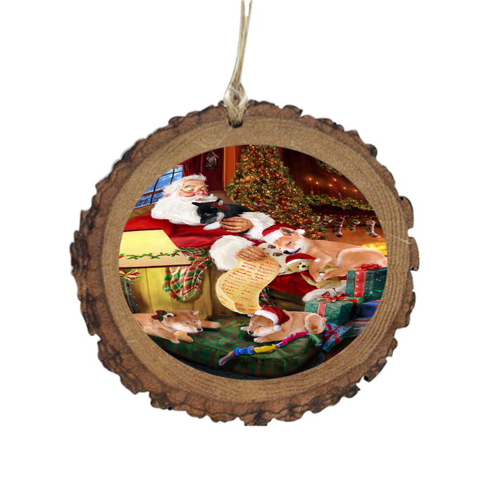 Shiba Inus Dog and Puppies Sleeping with Santa Wooden Christmas Ornament WOR49318
