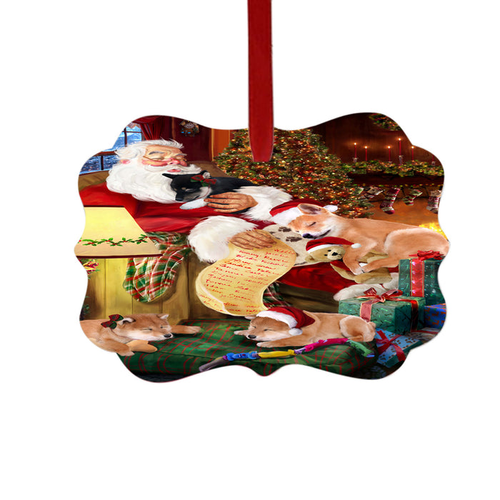 Shiba Inus Dog and Puppies Sleeping with Santa Double-Sided Photo Benelux Christmas Ornament LOR49318
