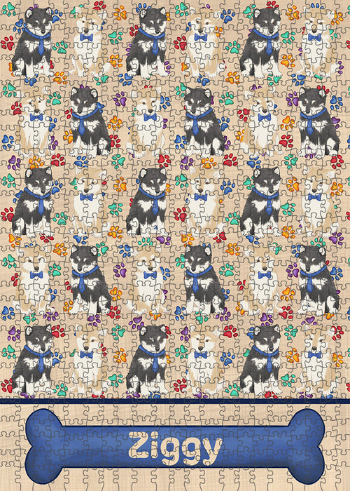 Rainbow Paw Print Shiba Inu Dogs Puzzle with Photo Tin PUZL98020