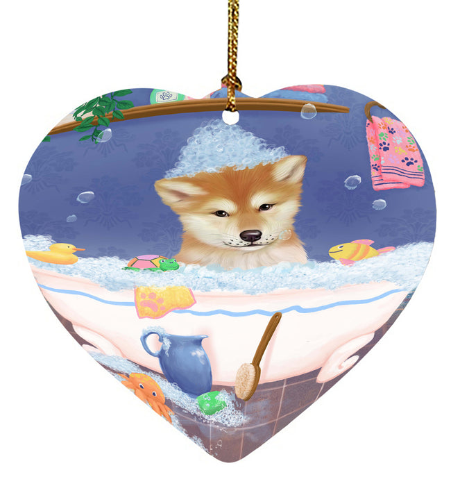 Rub A Dub Dog In A Tub Shiba Inu Dog Heart Christmas Ornament HPORA58686