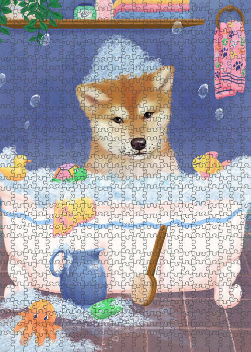 Rub A Dub Dog In A Tub Shiba Inu Dog Portrait Jigsaw Puzzle for Adults Animal Interlocking Puzzle Game Unique Gift for Dog Lover's with Metal Tin Box PZL358