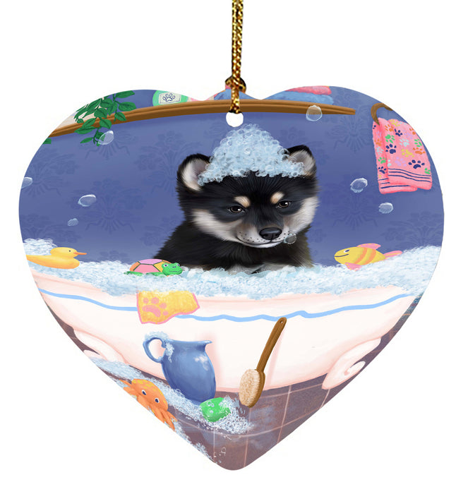 Rub A Dub Dog In A Tub Shiba Inu Dog Heart Christmas Ornament HPORA58687