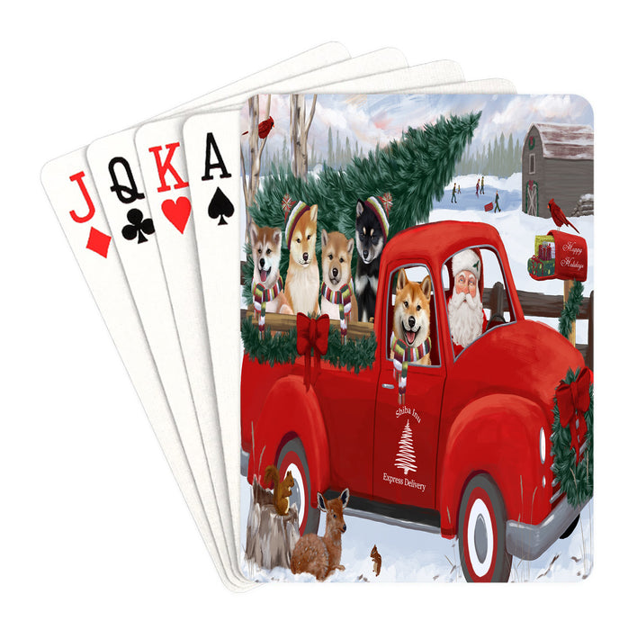 Christmas Santa Express Delivery Red Truck Shiba Inu Dogs Playing Card Decks