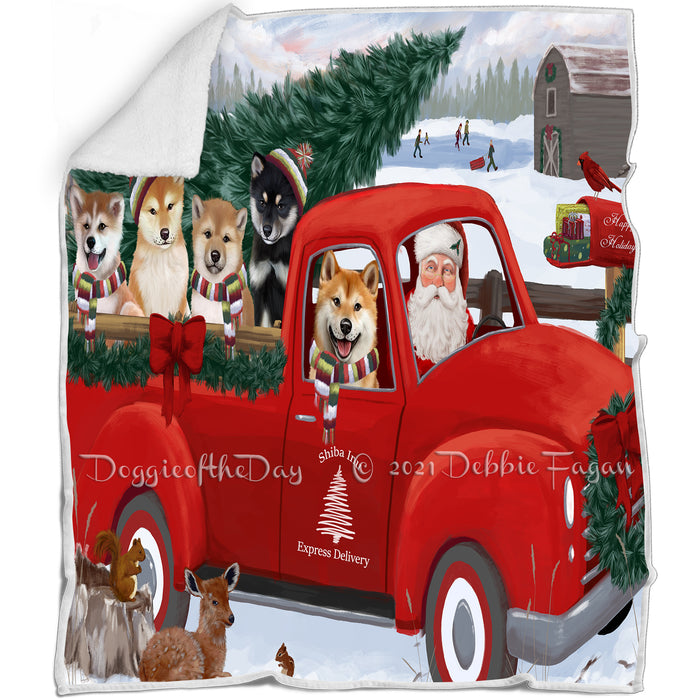 Christmas Santa Express Delivery Red Truck Shiba Inus Dog Family Blanket BLNKT112980