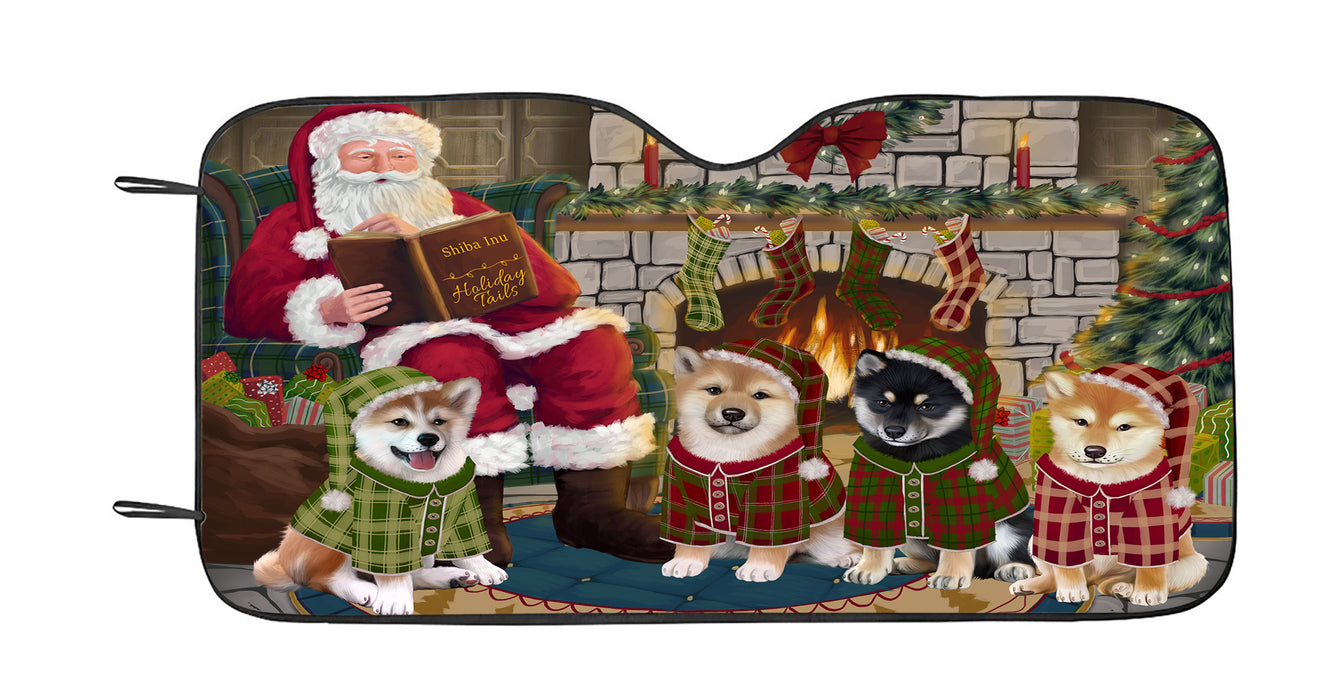 Christmas Cozy Holiday Fire Tails Shiba Inu Dogs Car Sun Shade