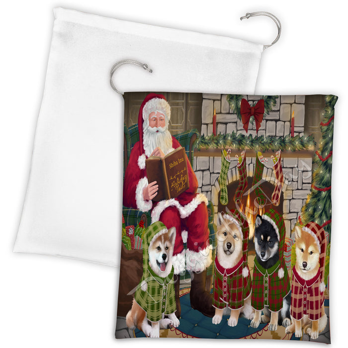 Christmas Cozy Holiday Fire Tails Shiba Inu Dogs Drawstring Laundry or Gift Bag LGB48534