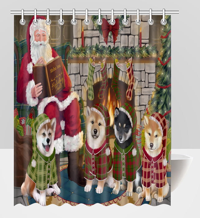 Christmas Cozy Holiday Fire Tails Shiba Inu Dogs Shower Curtain
