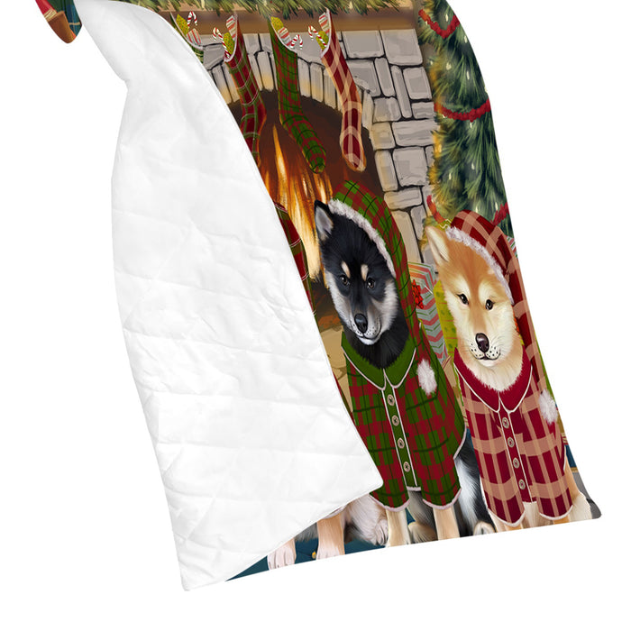 Christmas Cozy Holiday Fire Tails Shiba Inu Dogs Quilt