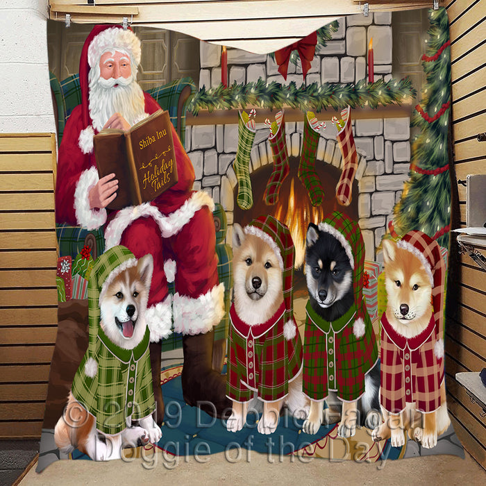 Christmas Cozy Holiday Fire Tails Shiba Inu Dogs Quilt