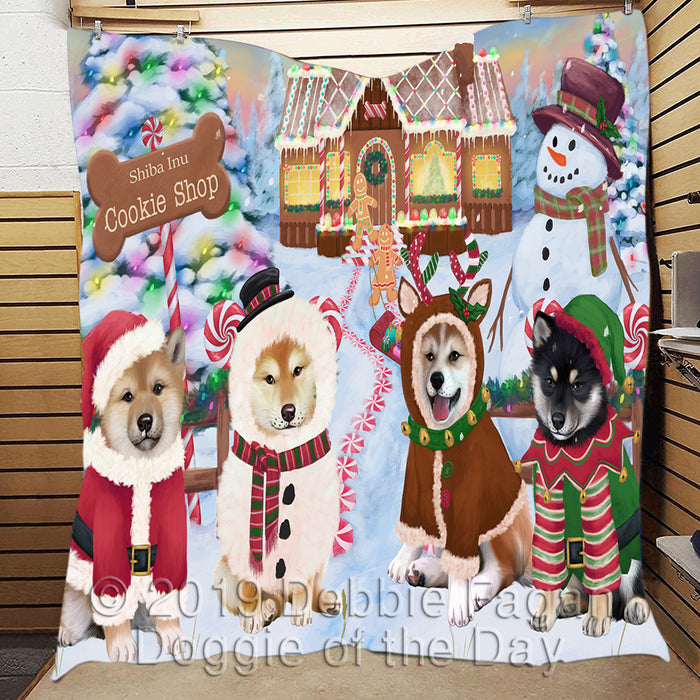 Holiday Gingerbread Cookie Shiba Inu Dogs Quilt
