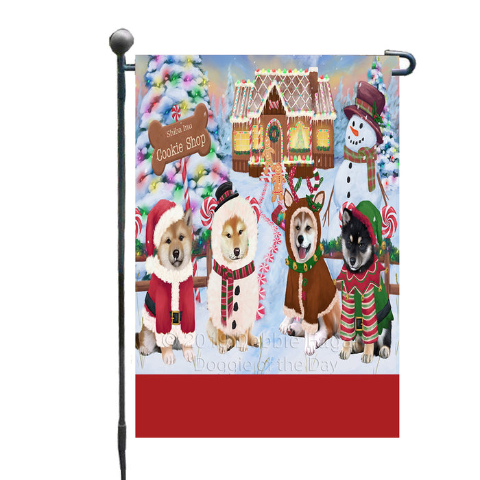 Personalized Holiday Gingerbread Cookie Shop Shiba Inu Dogs Custom Garden Flags GFLG-DOTD-A59238