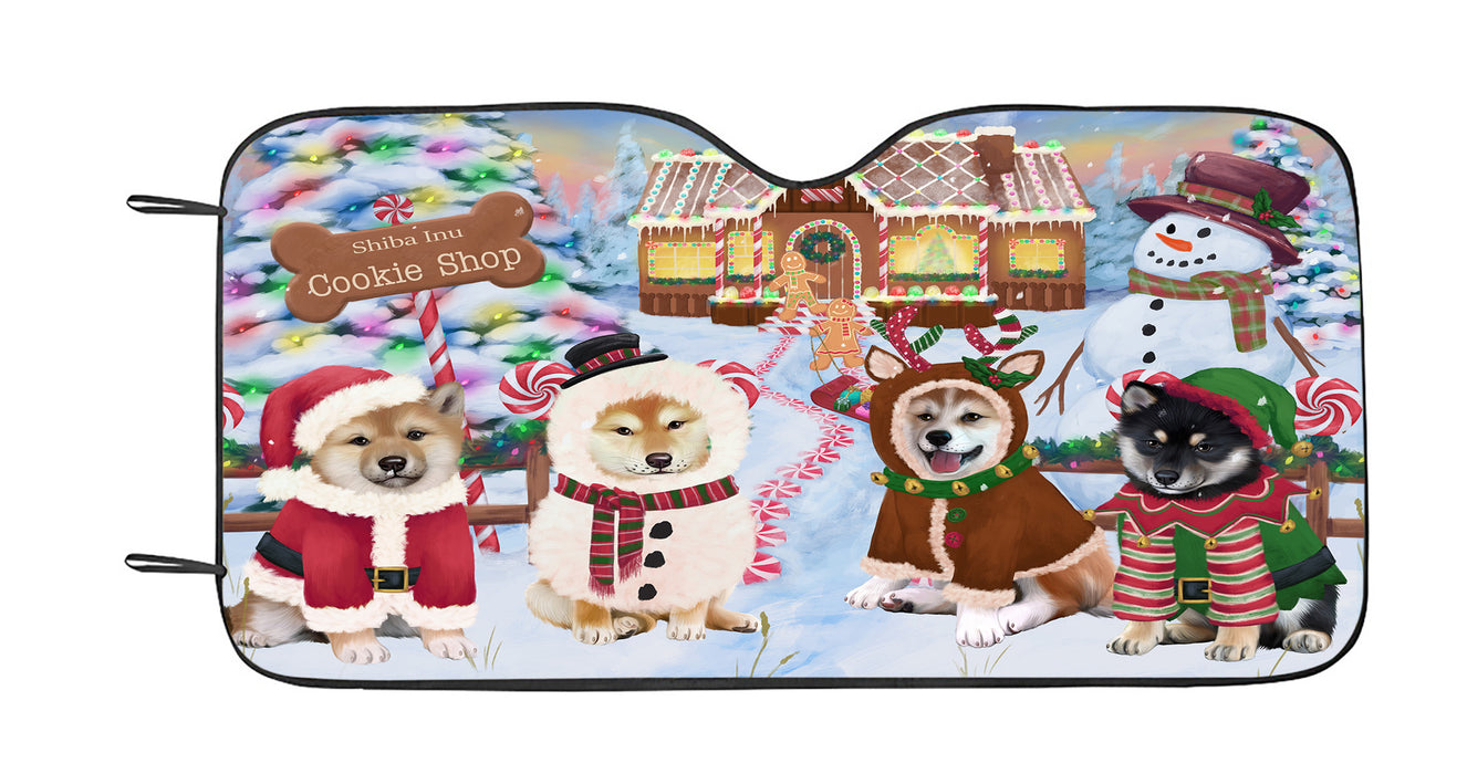 Holiday Gingerbread Cookie Shiba Inu Dogs Car Sun Shade