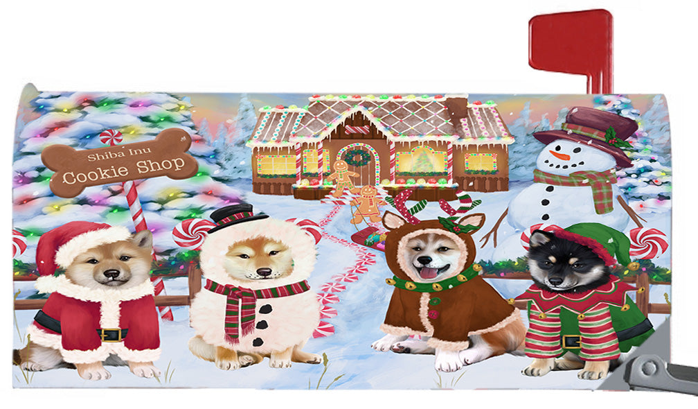 Christmas Holiday Gingerbread Cookie Shop Shiba Inu Dogs 6.5 x 19 Inches Magnetic Mailbox Cover Post Box Cover Wraps Garden Yard Décor MBC49025
