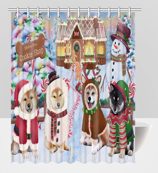 Holiday Gingerbread Cookie Shiba Inu Dogs Shower Curtain