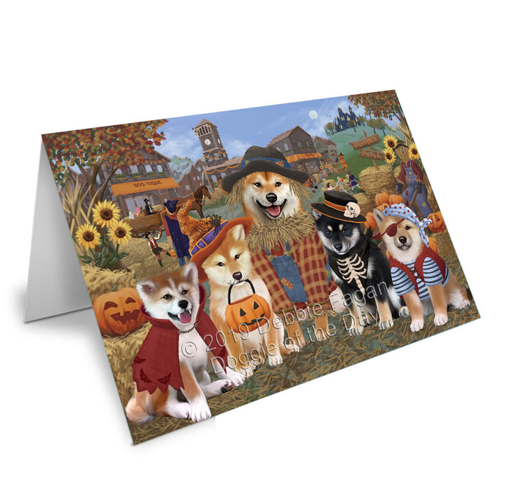 Halloween 'Round Town Shiba Inu Dogs Handmade Artwork Assorted Pets Greeting Cards and Note Cards with Envelopes for All Occasions and Holiday Seasons GCD78455