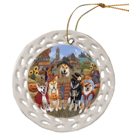 Halloween 'Round Town Shiba Inu Dogs Doily Ornament DPOR58067