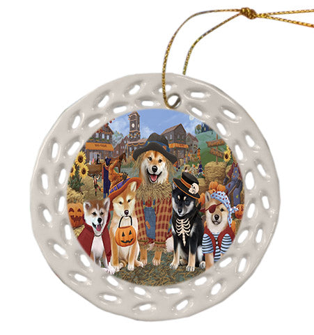 Halloween 'Round Town Shiba Inu Dogs Ceramic Doily Ornament DPOR57703