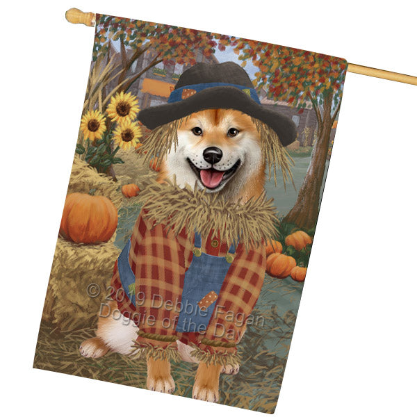 Fall Pumpkin Scarecrow Shiba Inu Dogs House Flag FLG65976