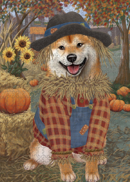 Fall Pumpkin Scarecrow Shiba Inu Dogs Puzzle with Photo Tin PUZL99024