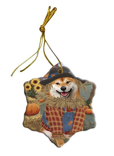 Fall Pumpkin Scarecrow Shiba Inu Dogs Star Porcelain Ornament SPOR57764