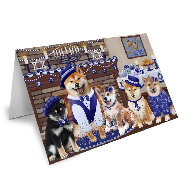 Happy Hanukkah Family Shiba Inu Dogs Handmade Artwork Assorted Pets Greeting Cards and Note Cards with Envelopes for All Occasions and Holiday Seasons GCD78545