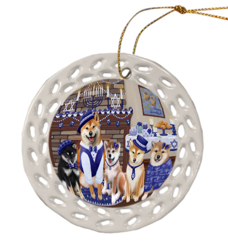 Happy Hanukkah Family Shiba Inu Dogs Doily Ornament DPOR57917