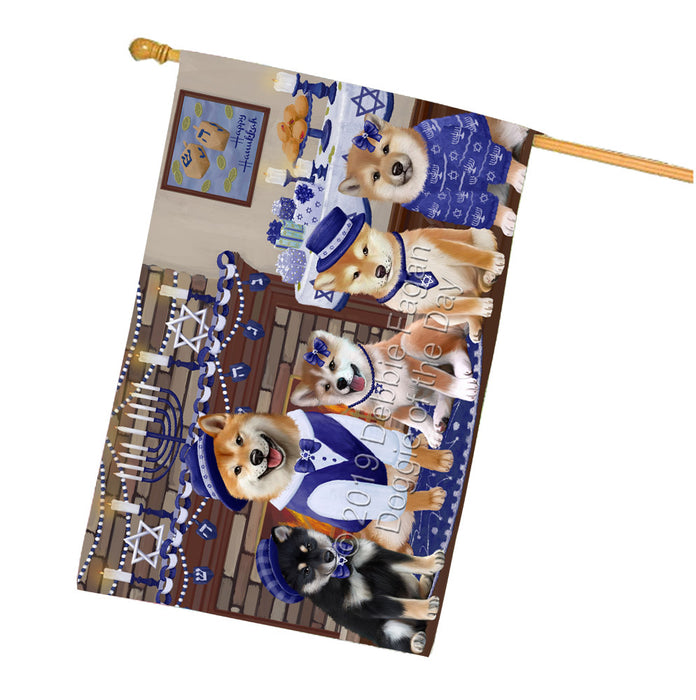 Happy Hanukkah Family Shiba Inu Dogs House Flag FLG65945