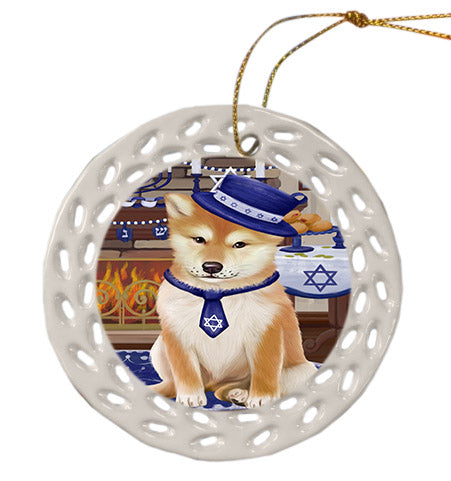 Happy Hanukkah Shiba Inu Dog Ceramic Doily Ornament DPOR57794