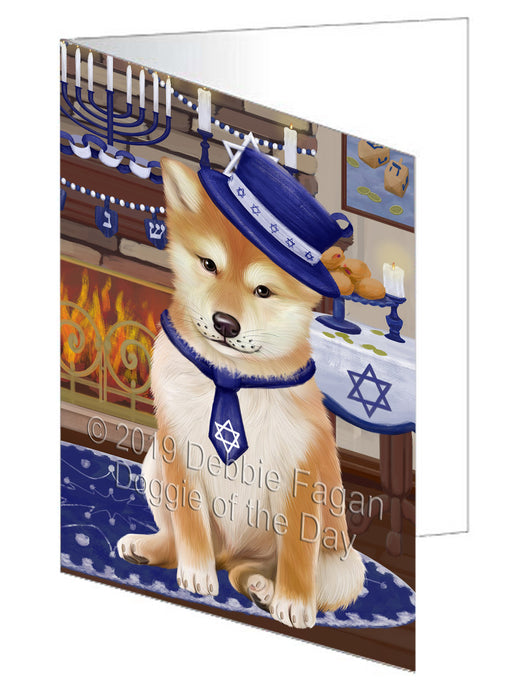 Happy Hanukkah Shiba Inu Dog Handmade Artwork Assorted Pets Greeting Cards and Note Cards with Envelopes for All Occasions and Holiday Seasons GCD78728