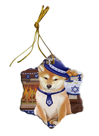Happy Hanukkah Shiba Inu Dog Star Porcelain Ornament SPOR57794