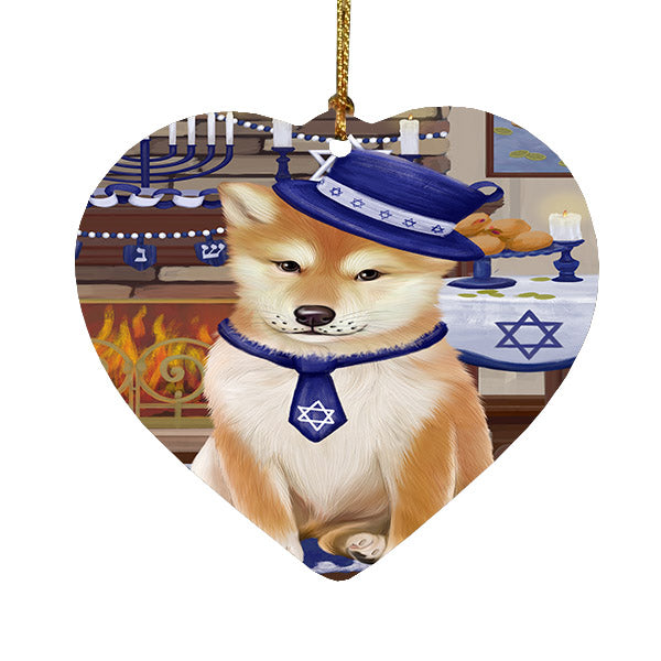 Happy Hanukkah Shiba Inu Dog Heart Christmas Ornament HPOR57794