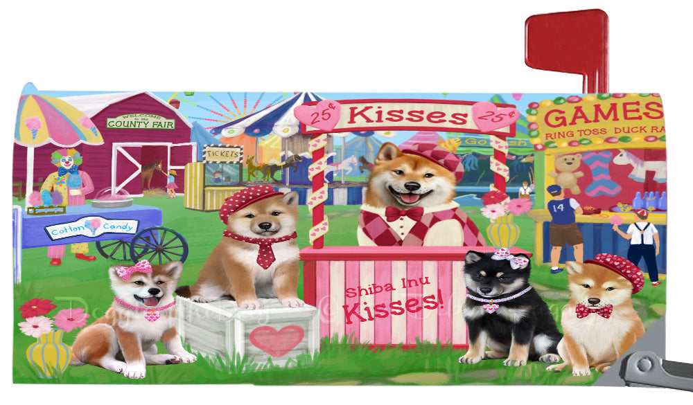 Carnival Kissing Booth Shiba Inu Dogs Magnetic Mailbox Cover Both Sides Pet Theme Printed Decorative Letter Box Wrap Case Postbox Thick Magnetic Vinyl Material