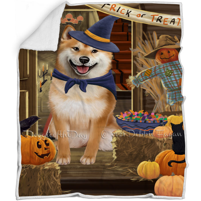 Enter at Own Risk Trick or Treat Halloween Shiba Inu Dog Blanket BLNKT96897