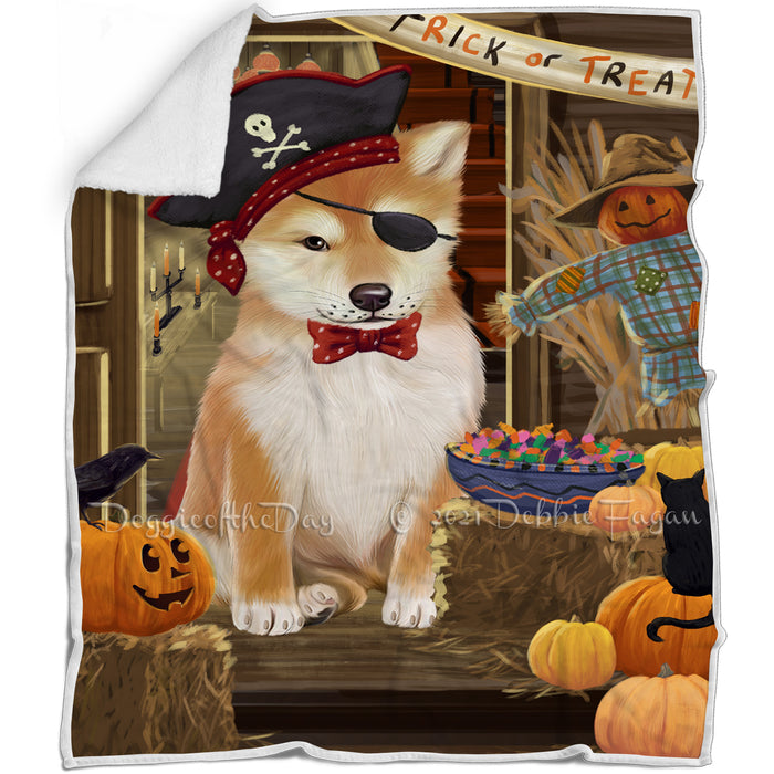 Enter at Own Risk Trick or Treat Halloween Shiba Inu Dog Blanket BLNKT96915