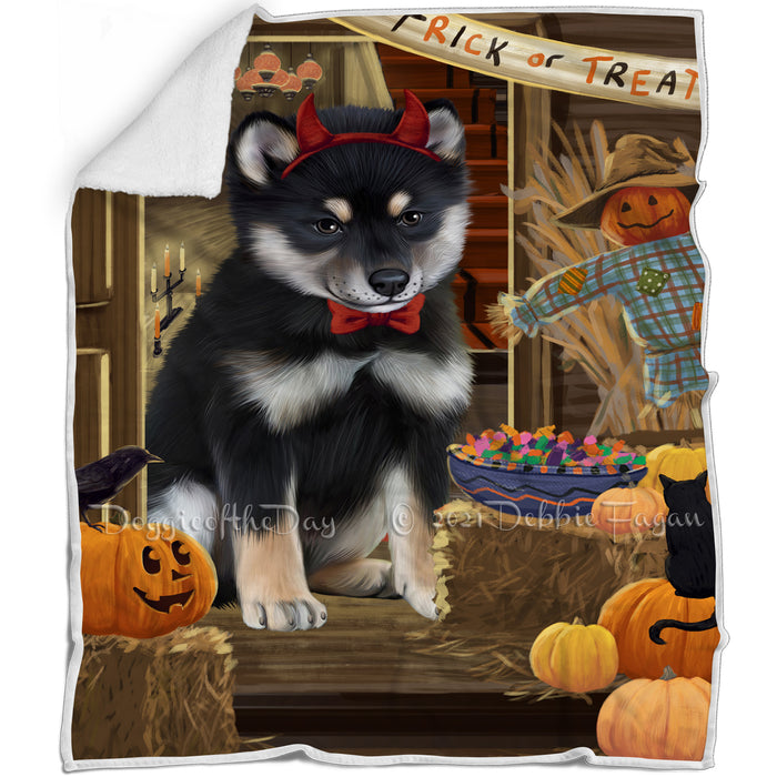 Enter at Own Risk Trick or Treat Halloween Shiba Inu Dog Blanket BLNKT96924