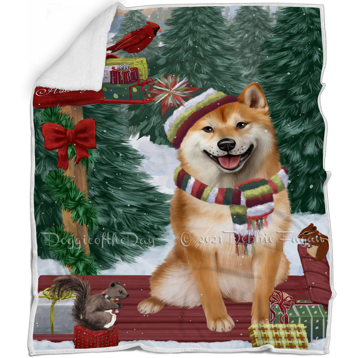 Merry Christmas Woodland Sled Shiba Inu Dog Blanket BLNKT114735