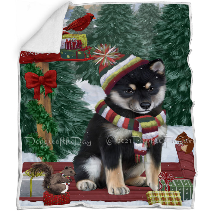 Merry Christmas Woodland Sled Shiba Inu Dog Blanket BLNKT114744