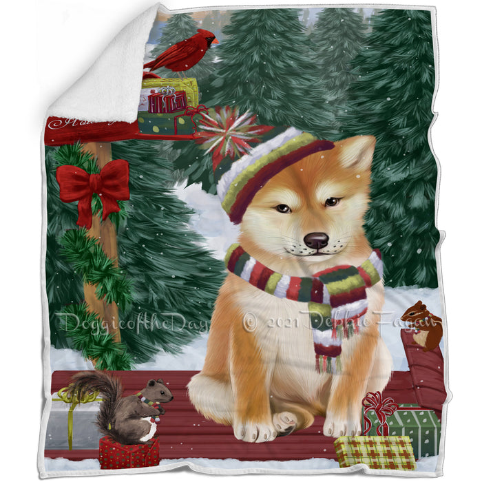 Merry Christmas Woodland Sled Shiba Inu Dog Blanket BLNKT114753