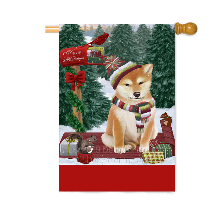 Personalized Merry Christmas Woodland Sled Shiba Inu Dog Custom House Flag FLG-DOTD-A61747